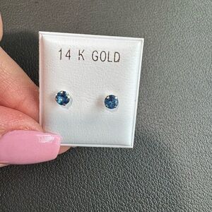 14K Gold Blue Stud Earrings